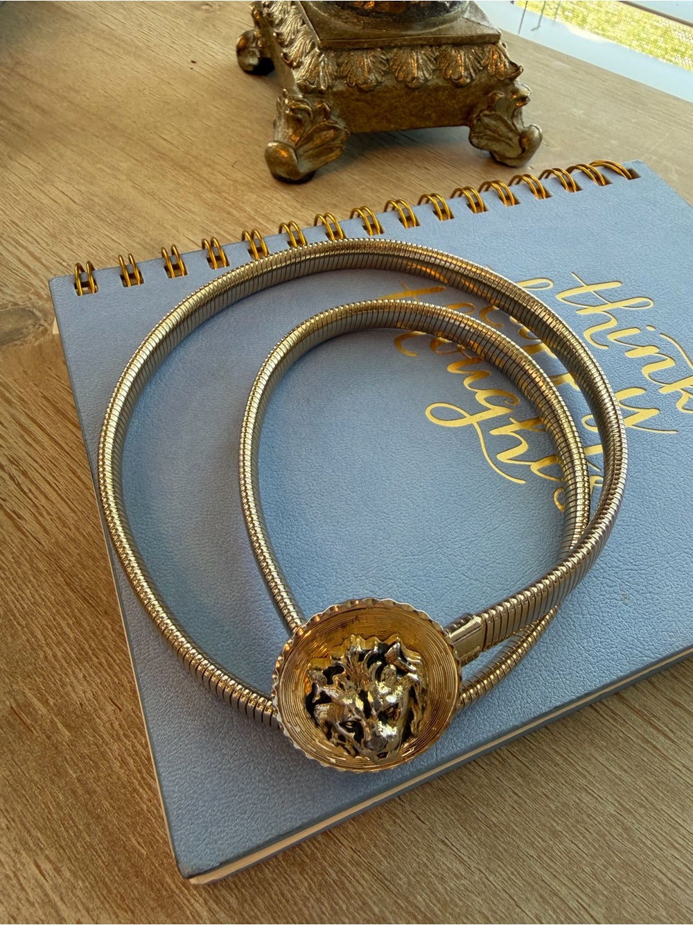 Vintage Lion Head Stretch Metal Snake Chain Belt Gold Silver Tone